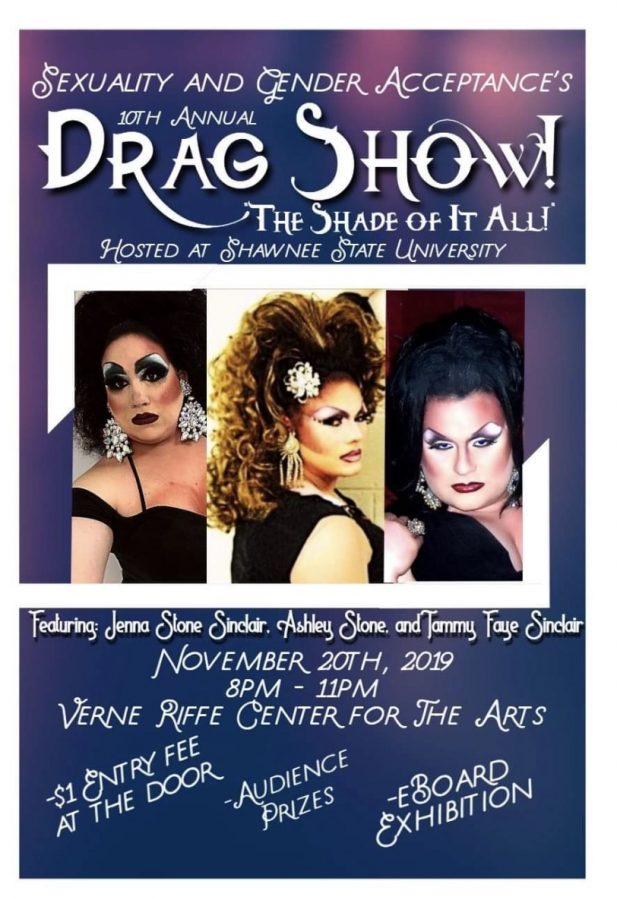 The poster from around campus advertising the drag show. 