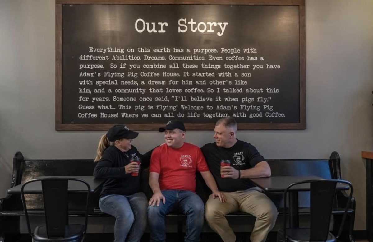 The owners of Adams Flying Pig, (from left) Tammy Salmons, Adam Salmons and Ryan Salmons, celebrated the coffee shops third anniversary on Sept.  2, 2023. 