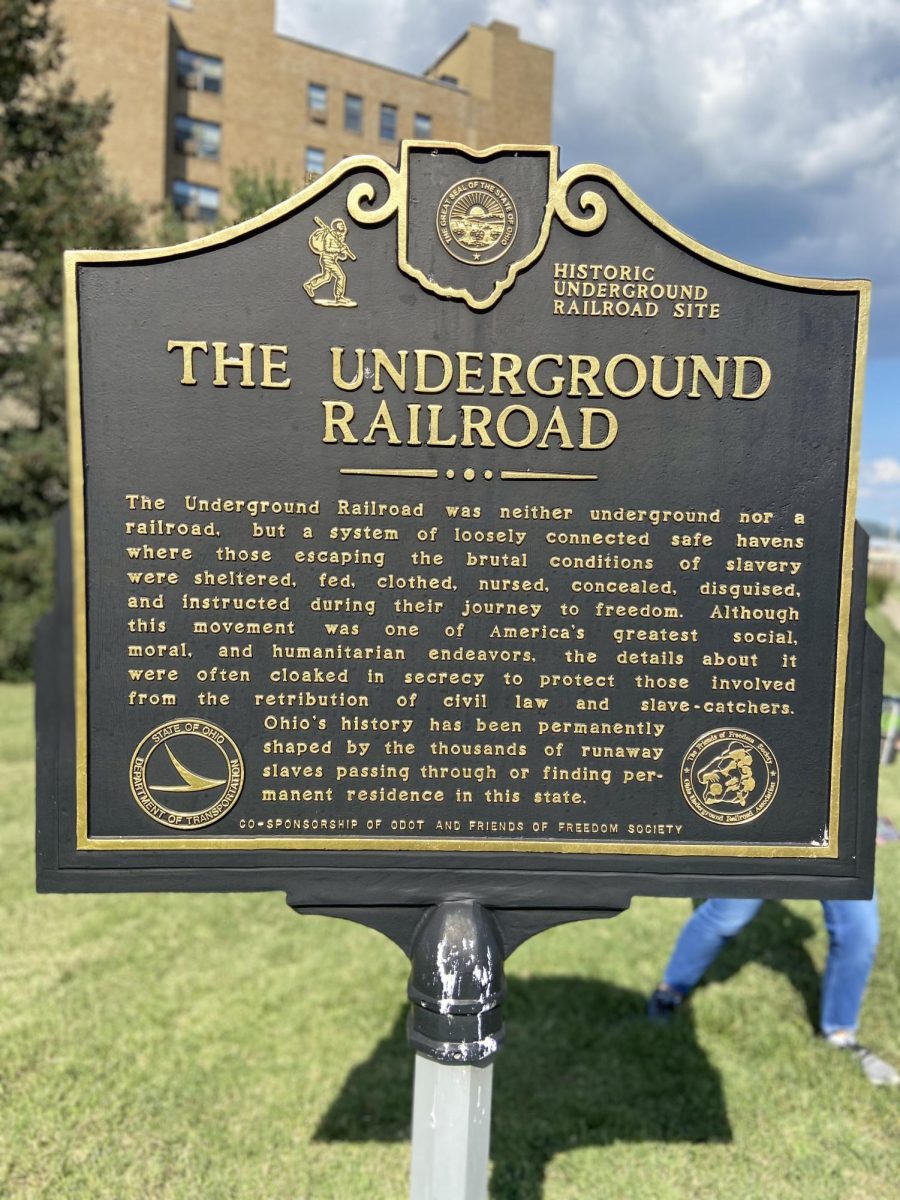 Historical marker noting activity by the Underground Railroad near SSUs campus