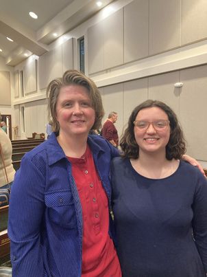 Kandi Temple (left) and Keri Callihan (right) at Rubyville Community Church following a Wednesday evening service