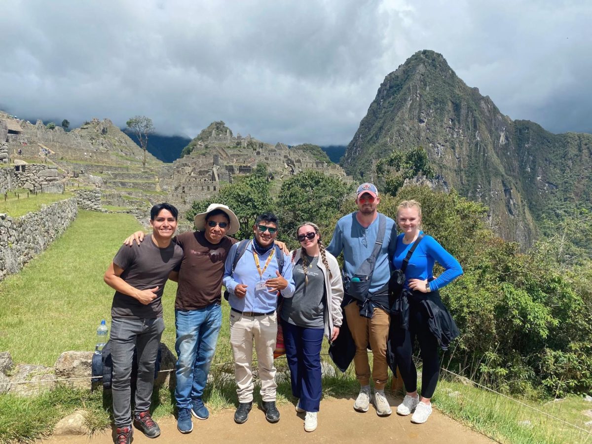 Some members of SSU's Spanish Club hiking Machu Picchu in Peru.