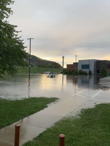 SSU's lower parking lot flooded in the aftermath of Hurricane Helene.