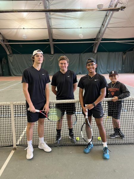 Returning Ironton High School senior tennis players (from left to right): Judah Barnes, Eli Ford and Payton Justice. 