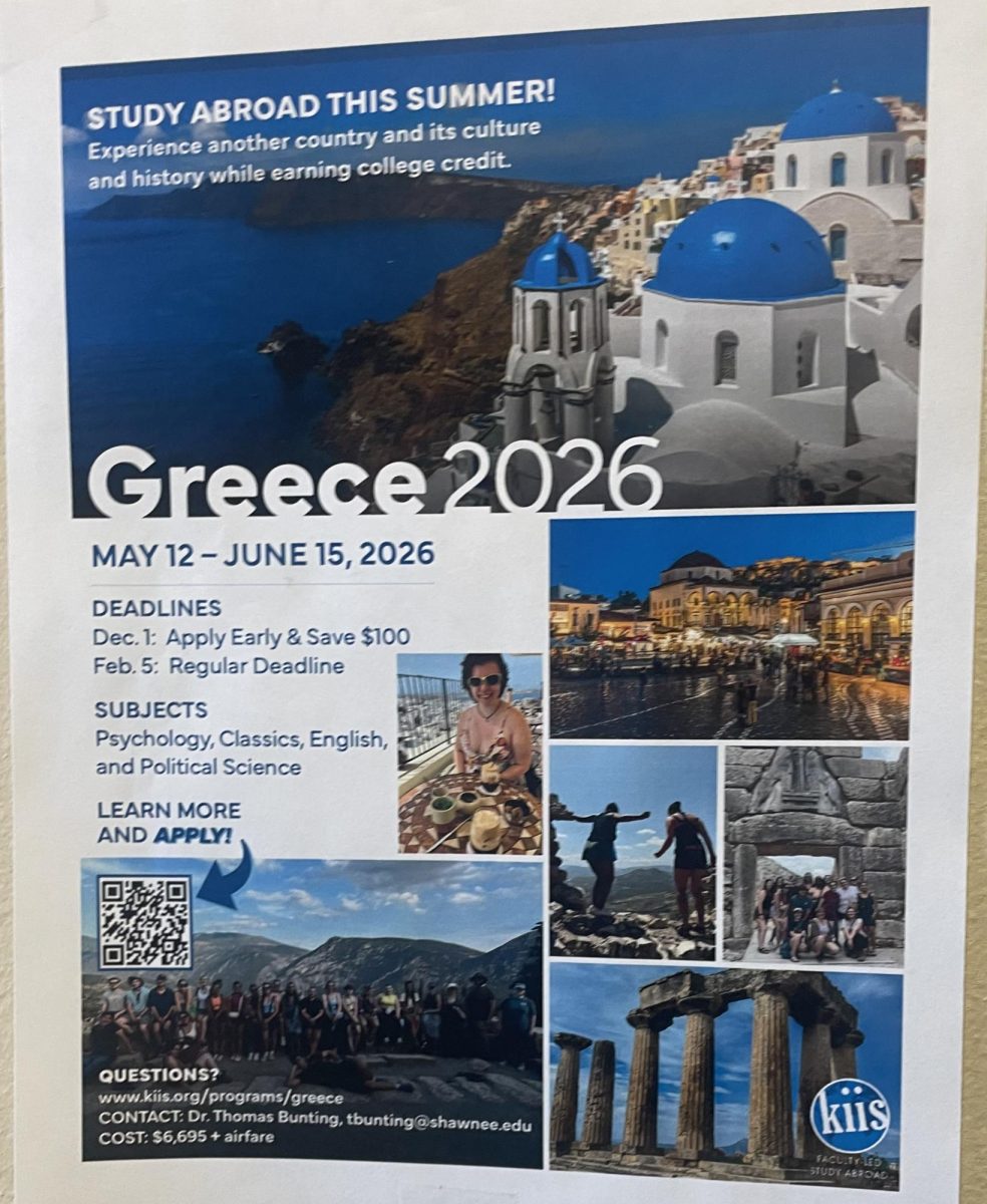 Photo of one of the many flyers posted around campus for the May-June study abroad program in Greece